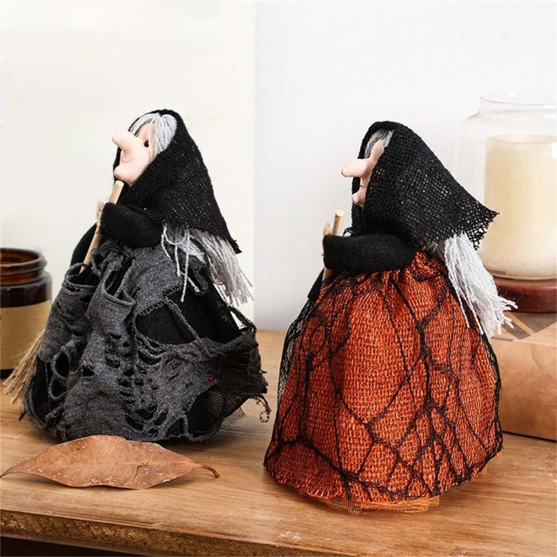 Unique Halloween Witch Broom Decors Stylish Black Witch Broomsticks Display Ornament for Halloween Party Decoration