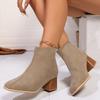 Большой размер короткие ботинки женские осень и зима новая мода круглый носок толстый каблук высокий каблук задняя молния ботинки Мартин