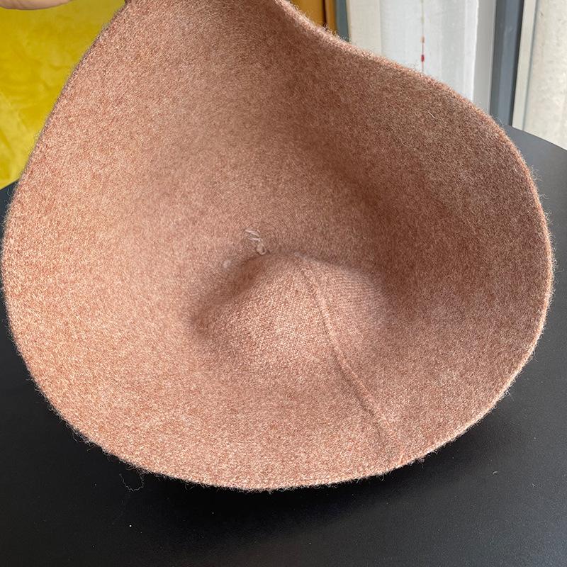 Осень и зима однотонная шерсть модная теплая шляпа-ведро женская однотонная маленькая вязаная шляпа-ведро прилив