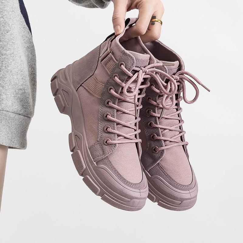 Martin Boots Women's Platform Spring New Trend Student Campus Style Versatile Belt Canvas Knight Boots