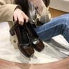 Британские маленькие кожаные туфли в стиле ретро, одинарные туфли, универсальные, повседневные, с квадратной головкой, формальные, на высоком каблуке, женские