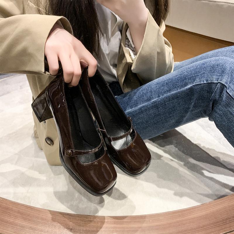 Британские маленькие кожаные туфли в стиле ретро, одинарные туфли, универсальные, повседневные, с квадратной головкой, формальные, на высоком каблуке, женские