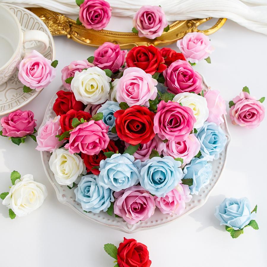 10/20PCS Artificial Flower Cheap Silk Rose Head Home Room Wedding Garden Yard Decora Outdoor Party DIY Gift Box Wreath Scrapbook