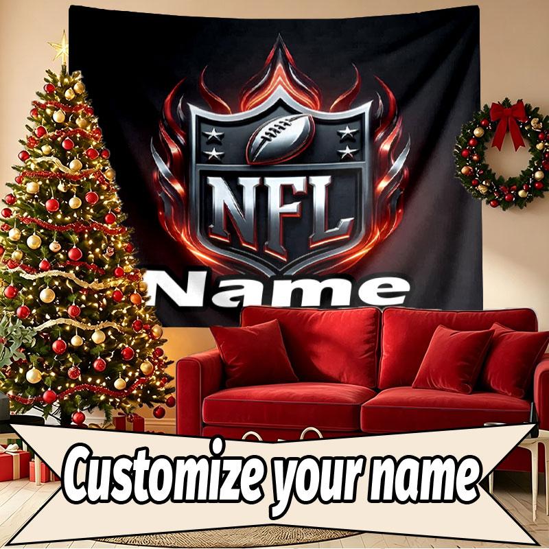 Custom Name Personalized NFL Print Tapestry, Wall Art Decor, Bedroom, Dorm, Apartment, LivingRoom, Party Backdrop, Gift for Birthday