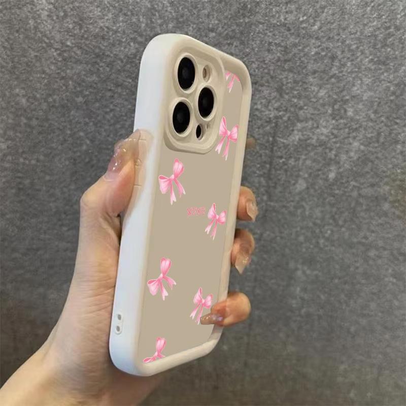 Розовый Бант Силиконовый Чехол Для Телефона Для iPhone 16 15 14 11 12 13 Pro Max 7 8 16 Plus X XS XR Ударопрочный Конфетный Мягкий Чехол