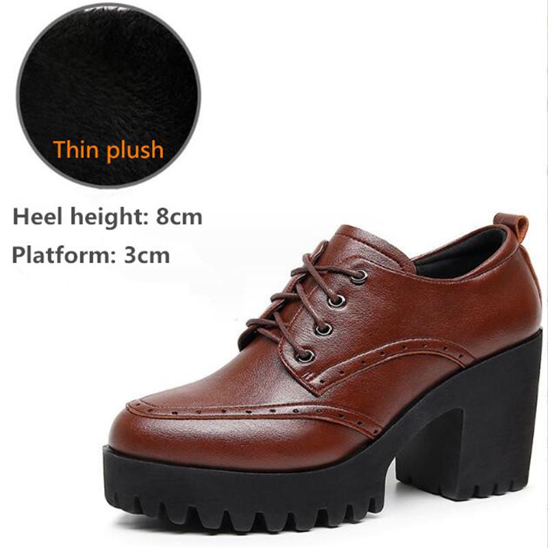 New Women Pumps Shoes Size 32-43 Deep Mouth Women Oxfords Fall Winter Plush Thick High Heel Shoes Platform Pumps Office