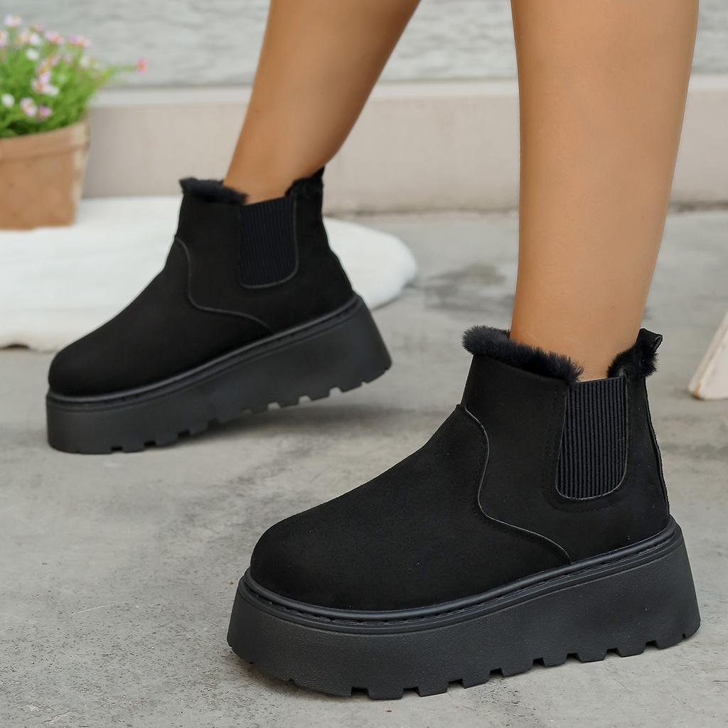 Мода 2025 Новые Женские Ботинки Балетки Платформа Удобная Женская Обувь Повседневные Меховые Челси Ботильоны Короткий Плюш Теплые Зимние Ботинки Женские