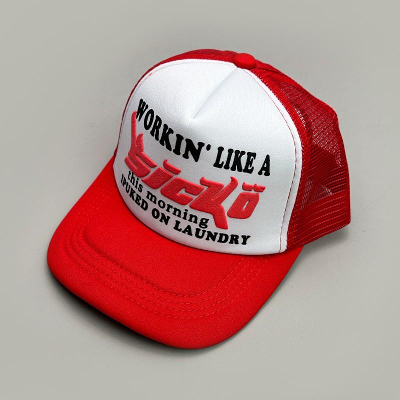 Vintage Letter Print Baseball Cap Unisex Street Hip Hop Half Mesh Breathable Outdoor Fashion