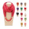 Women Fashion Jewelry Faux Pearl Pendant Chiffon Necklace Solid Color Scarf