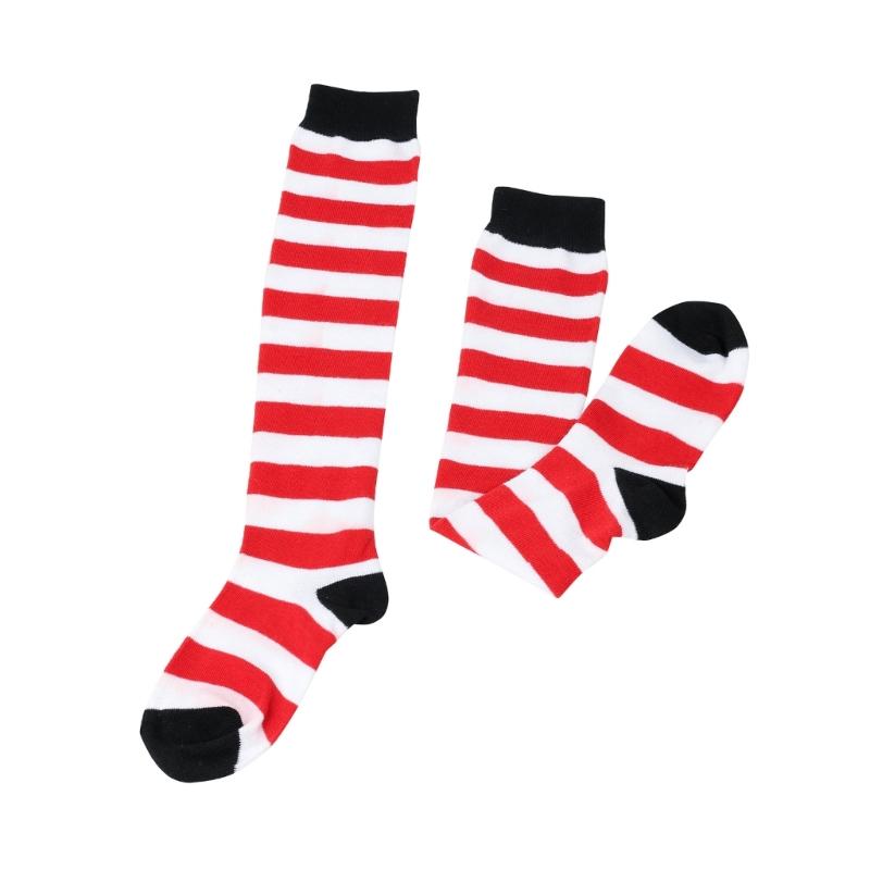 Womens Christmas Thigh High Socks All-matching Striped Stockings Comfortable Knitted Socks Knee High Socks Cosplay Socks