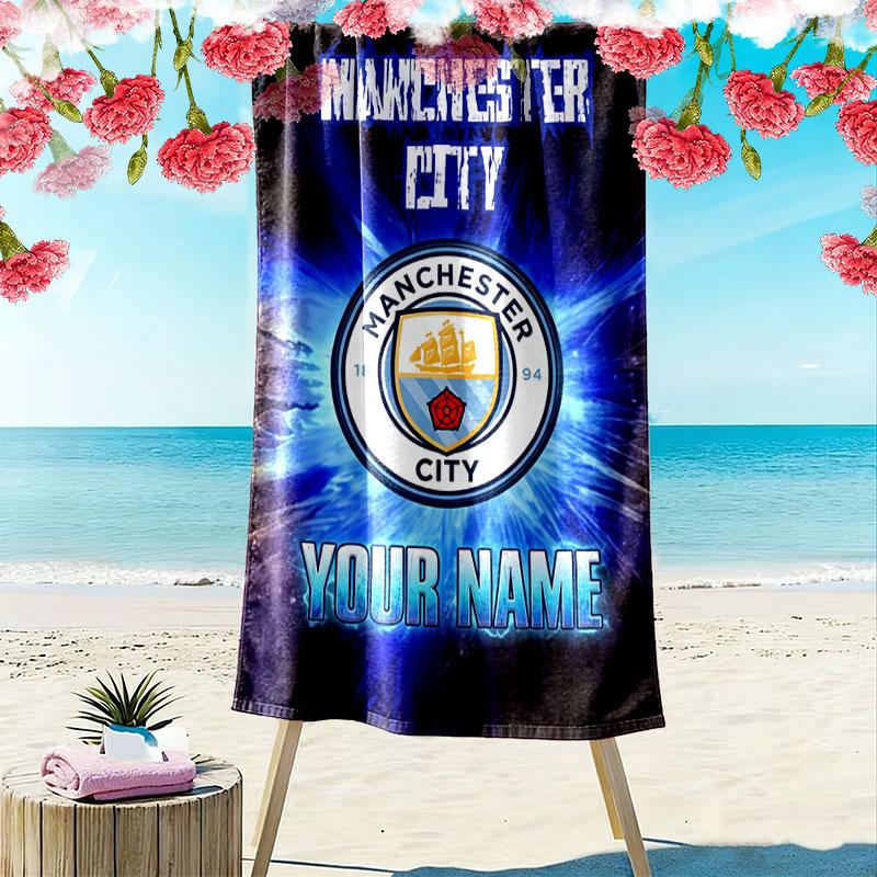 Custom Man City Print Beach Towel, Large Soft Quick Dry Towel for Beach Camping Swimming