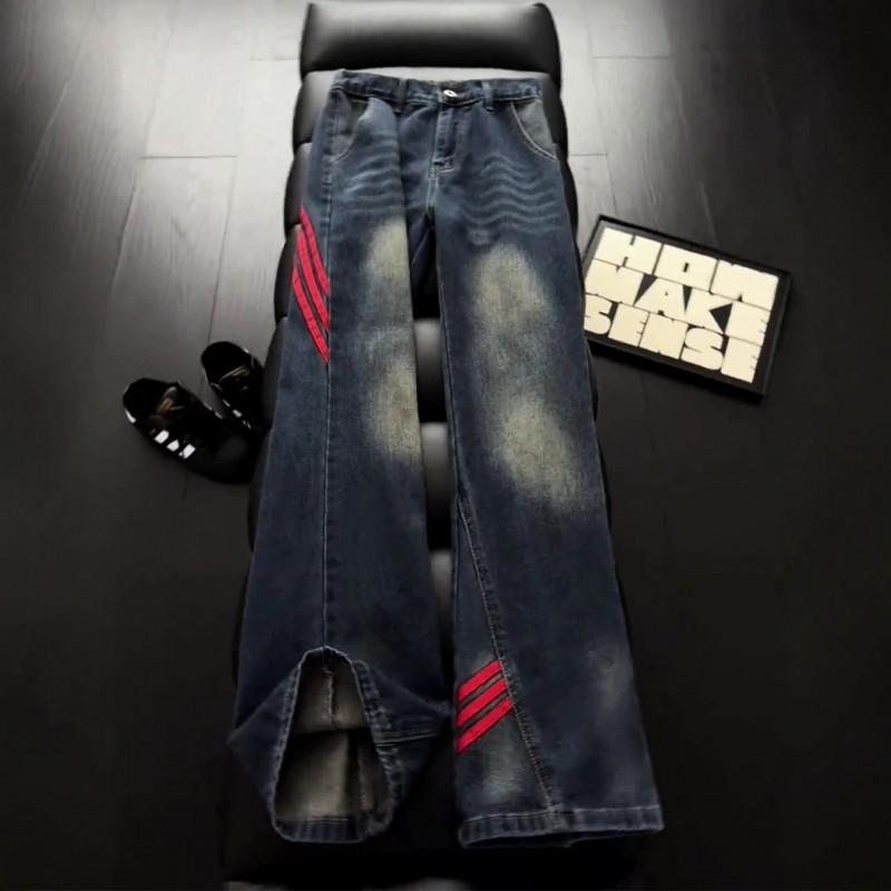 Mens Flared Jeans High Street Vibe Streetwear Contrast Color Straight Leg Denim Pants