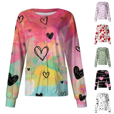 Женский повседневный однобортный однобортный костюм с длинными рукавами и принтом на День святого Валентина, топ-кардиган