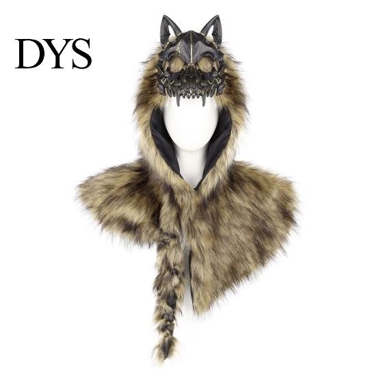 Retro Viking Style Cloak Wolf Head Shawl, Faux Fur Hooded Cape with Hood for Script Killing Costume Props Halloween Cosplay Party Stage Performance