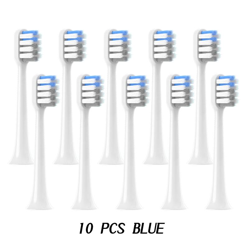 Сменные насадки для щеток для XIAOMI T200, 10 шт., белые/синие, глубокие, мягкие, насадки DuPont для чистки щетины, электрические зубные щетки