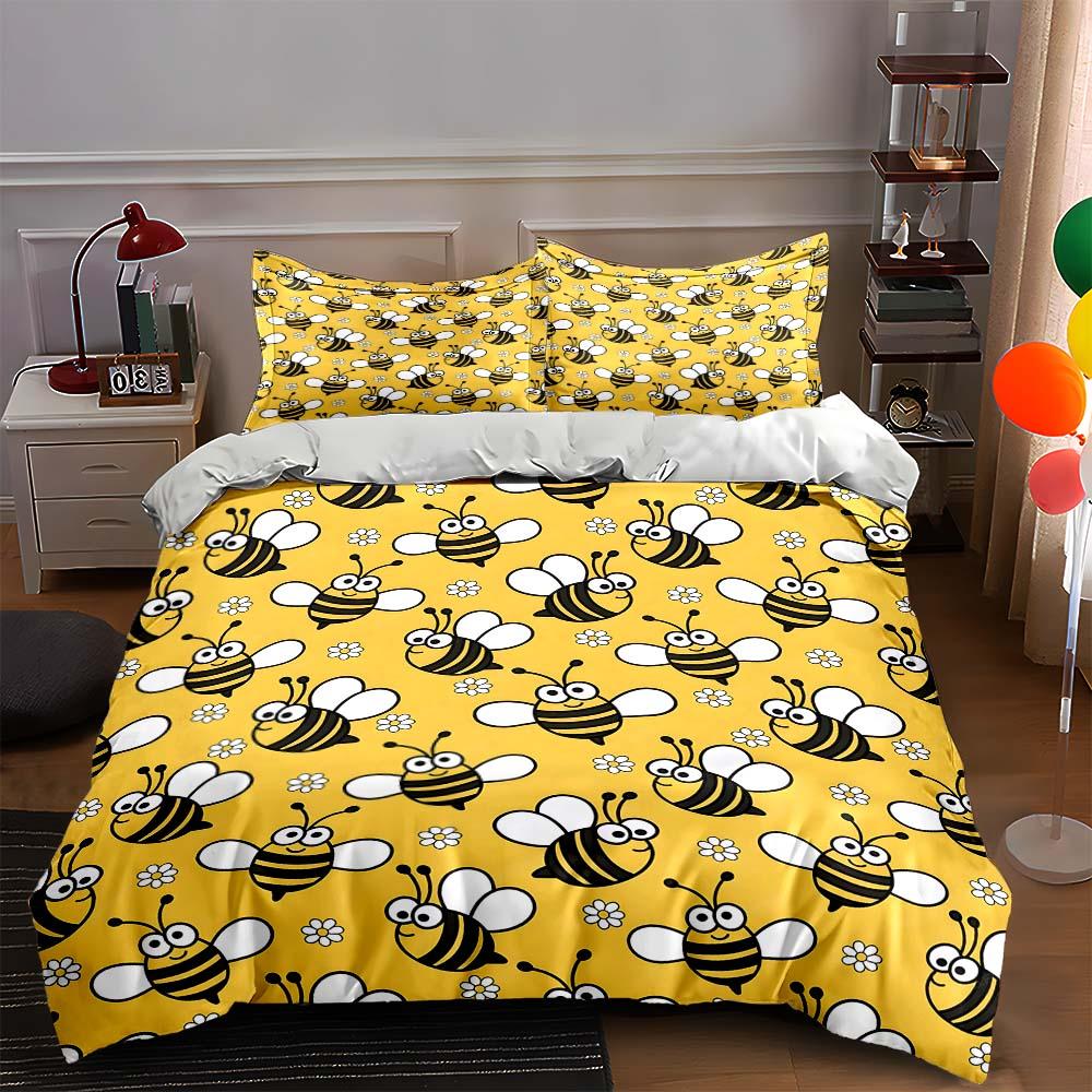Cheerful bee pattern. Bedding Duvet cover sets Duvet covers Pillowcases gifts (1 * Duvet Cover 2 * Pillowcases, without duvet insert)