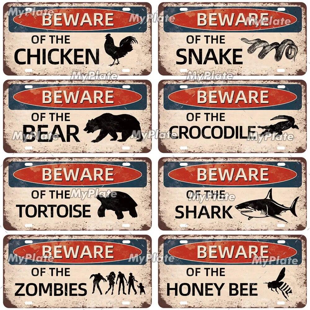 [MyPlate] Ретро Остерегайтесь животных, номерной знак, предупреждающий жестяной знак, металлический знак, табличка, украшение для дома, магазин, бар, паб, плакат, металлическая стена