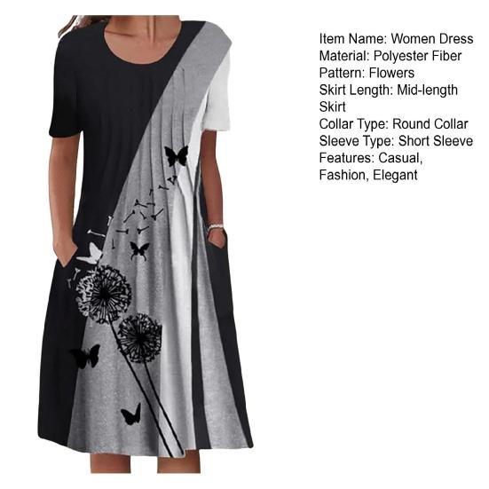 Женское повседневное платье-футболка, летнее платье-трапеция с коротким рукавом и цветочным принтом