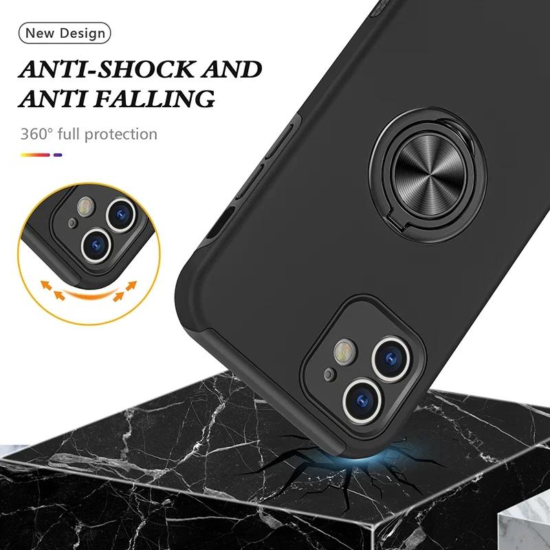 Matte Shockproof Case For iPhone 17 16 15 14 13 12 11 Pro Max XS Max XR Plus SE Ring Holder Magnet Case Armor Bumper Cover