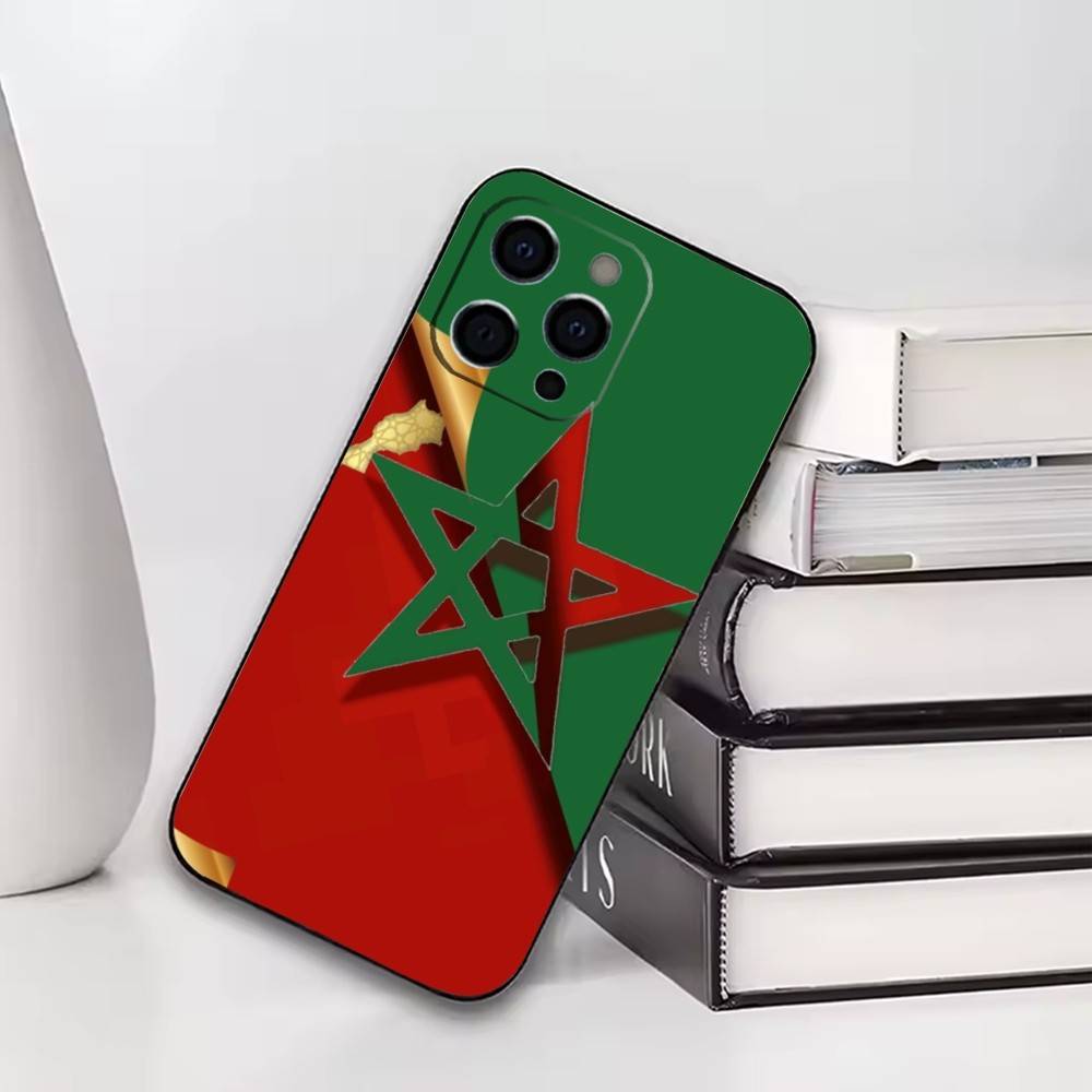 Чехол для телефона с флагом Марокко для iPhone 17, 16, 15, 14, 13, 12, 11 Plus, Pro и других. Мягкий черный чехол