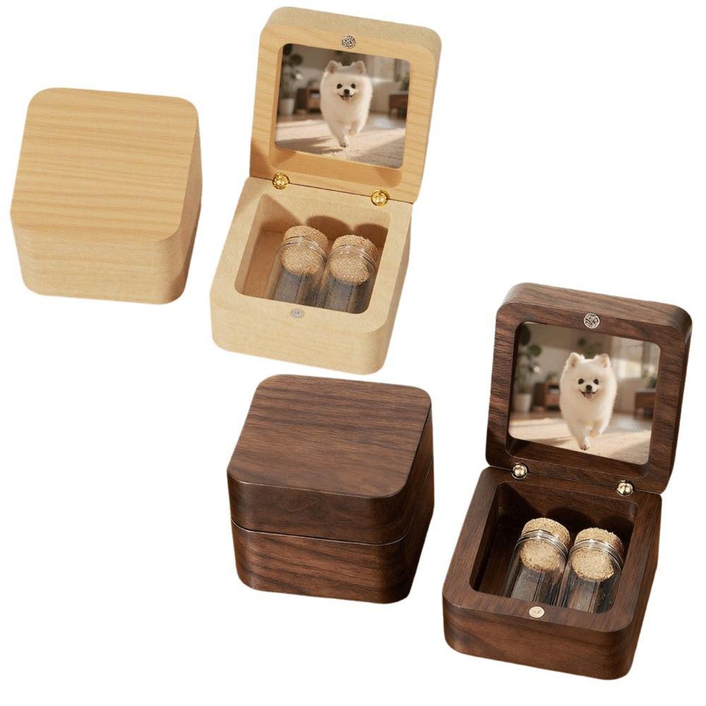Wooden Pet Hair Memorial Box Cartoon Memorial Container Practical Pet Memorial Box Pet Souvenirs
