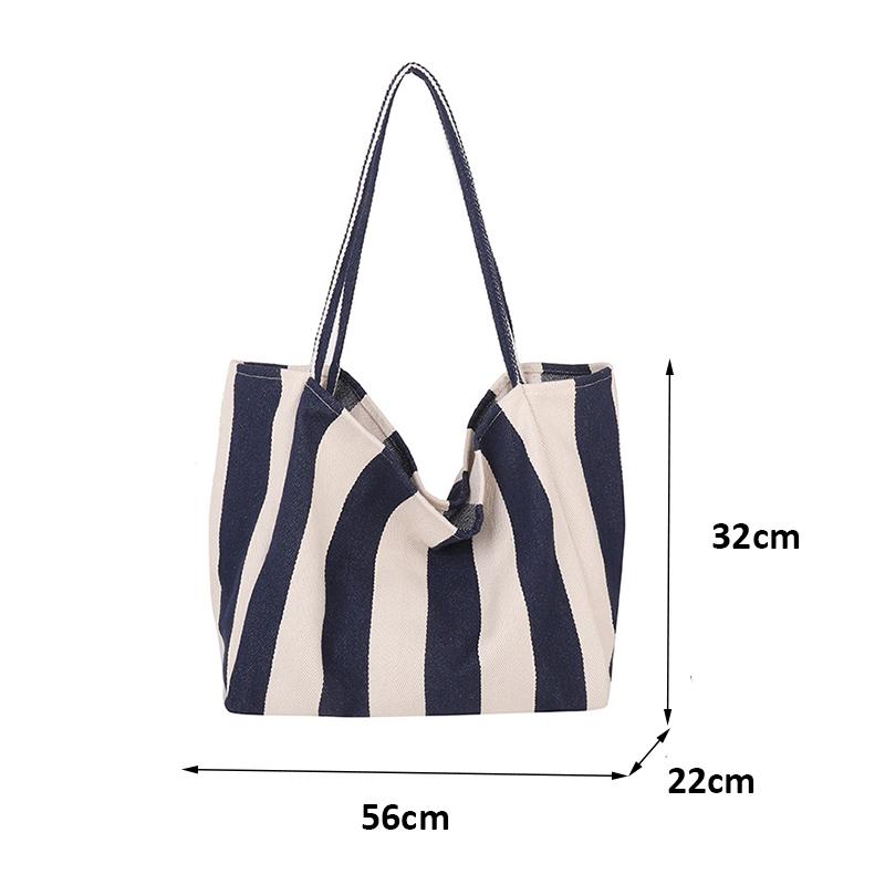 Женская полосатая сумка через плечо Простая сумка для переноски Большая вместимость Стильная плечевая сумка Повседневная сумка для покупок Холщовая сумка для поездок на работу