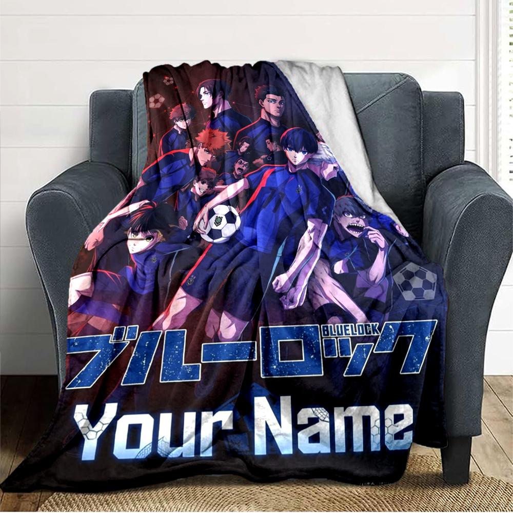 Name Custom Blue Lock Print Flannel Blanket High Quality Warm Comfortable Cover for All Seasons Perfect for Gifts Home Decor