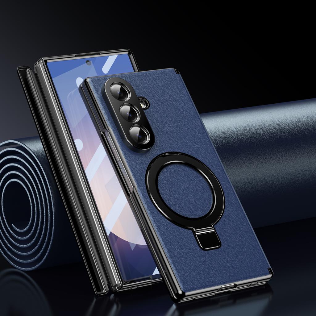 Скрытая подставка Магнитный кожаный чехол для Samsung Galaxy Z Fold 7 6 5 4 Чехол-подставка с прозрачным защитным стеклом