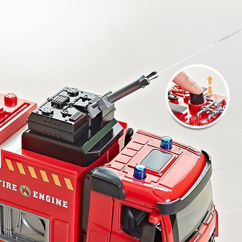 Игрушечная пожарная машина в масштабе 1/24 с металлической кабиной, световой и звуковой сиреной, рабочим водяным насосом и выдвижной вращающейся спасательной лестницей, игрушкой с фрикционным приводом