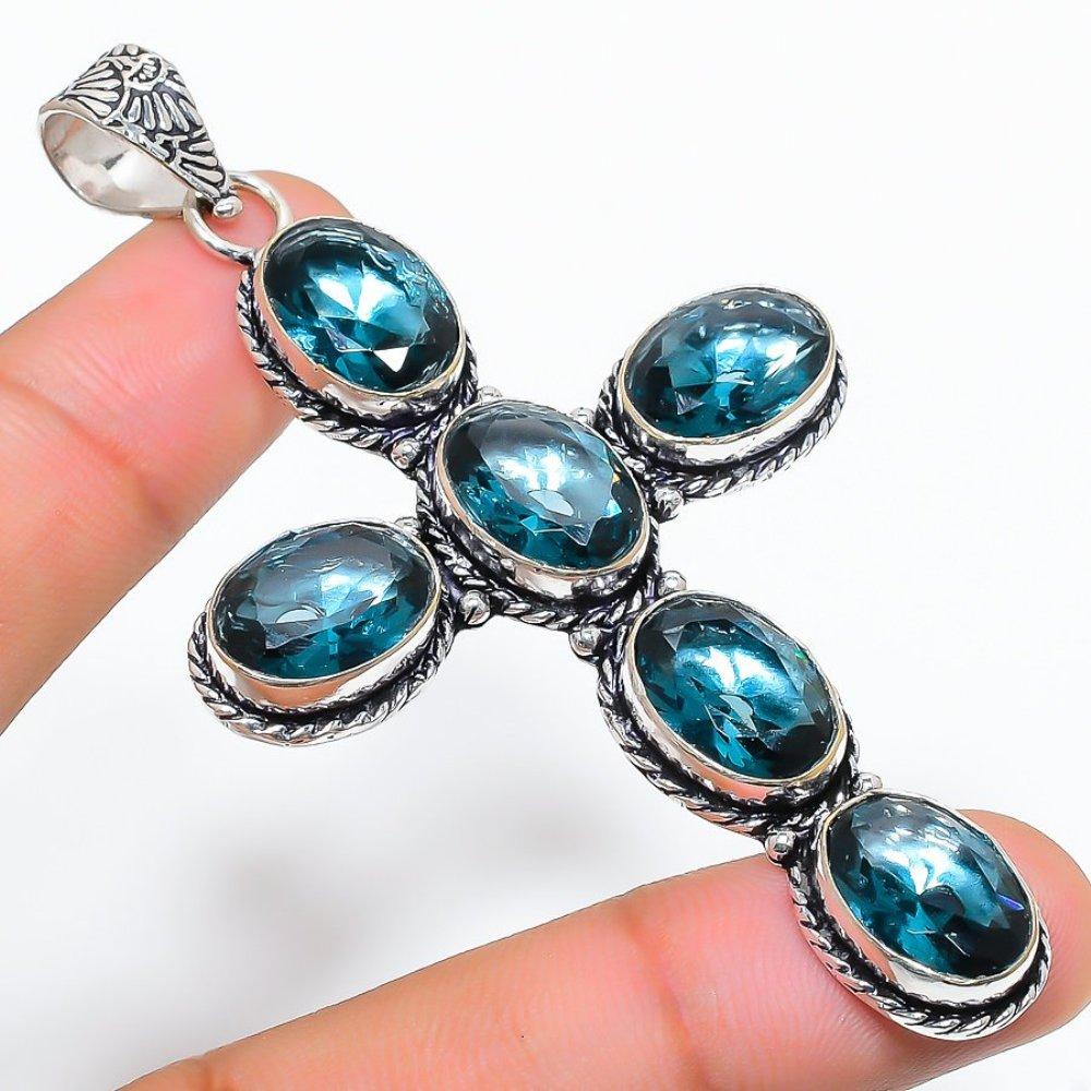 Indicolite Tourmaline Gemstone 925 Sterling Silver Jewelry Pendant 3.27" g2D01