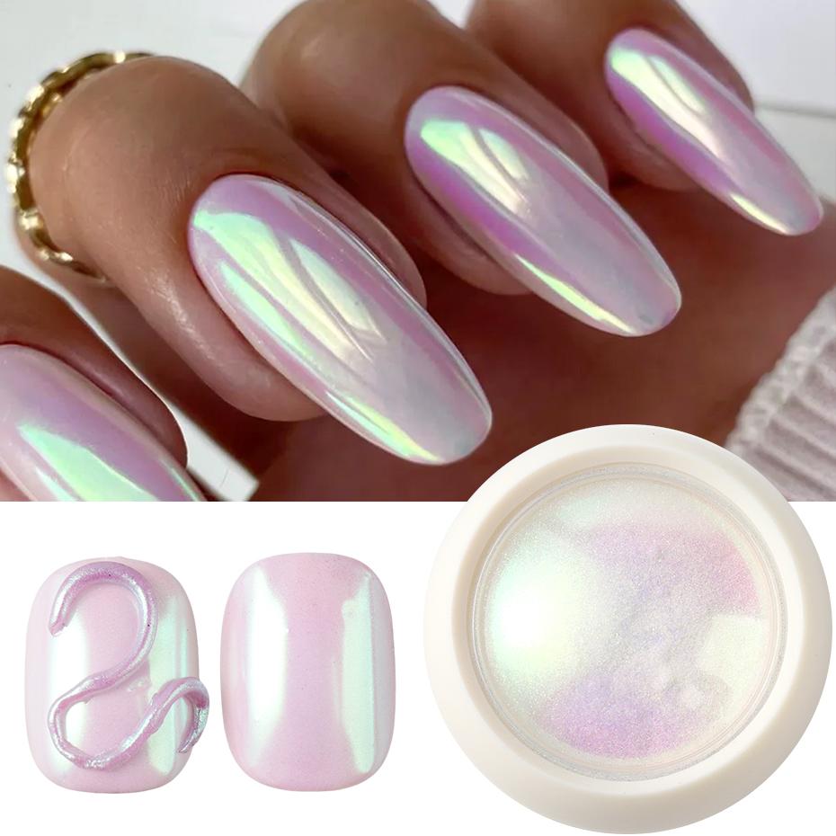 Xiaomi 2 Boxes Mermaid Chrome White Nail Powder Aurora Mirror Nail Art Powder Pigment Unicorn Pearl Glitter Makeup Decorations Manicure