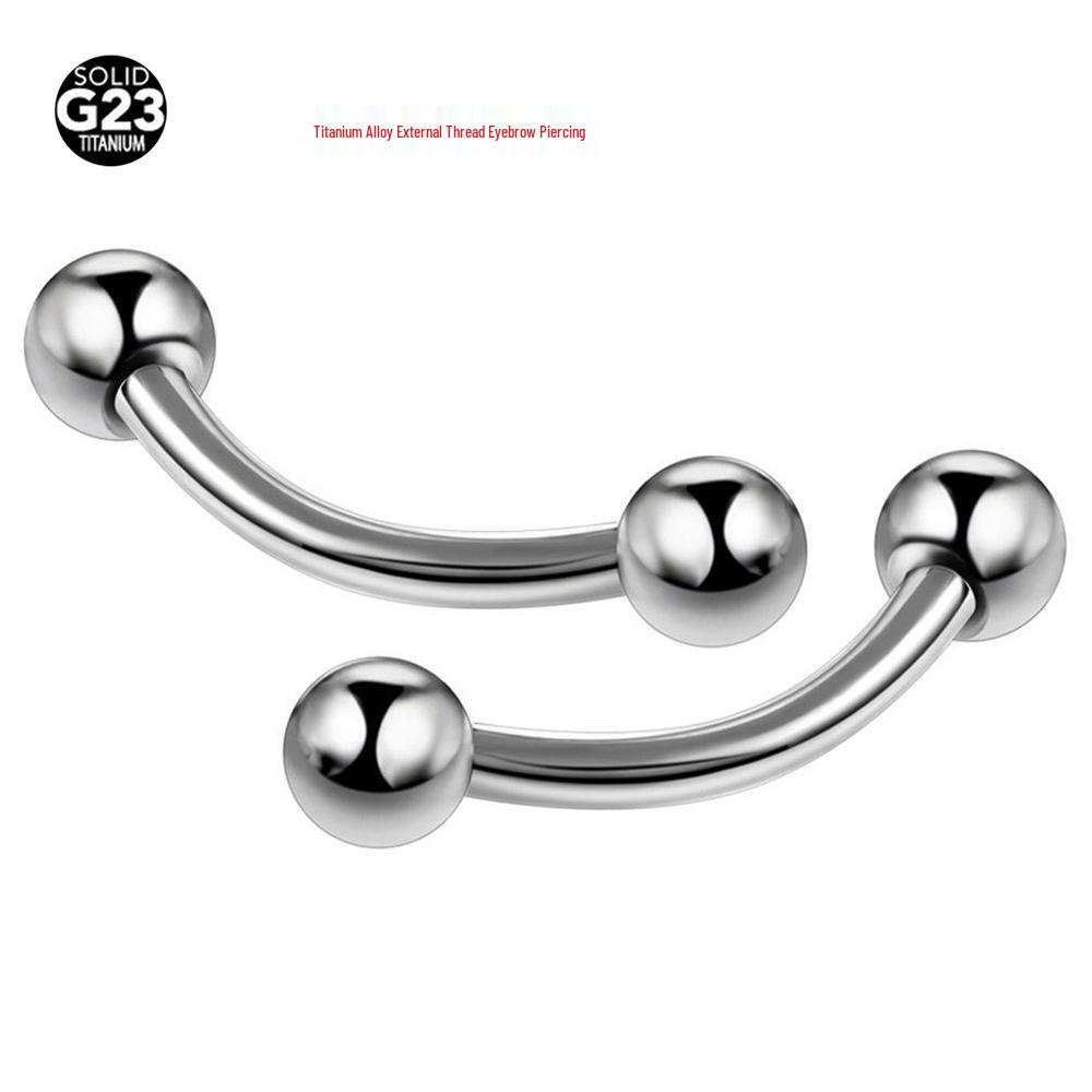 F136 Titanium Double-Headed Curved Barbell with Round Ball Studs - Versatile Piercing Jewelry for Tongue, Nipple, Eyebrow, Ear Cartilage.