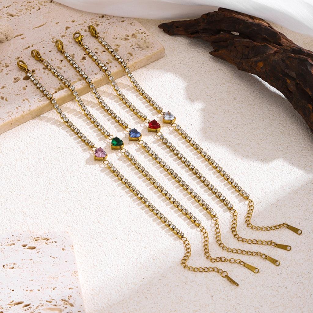 Luxury Heart Zircon Bracelet - Stainless Steel Jewelry for Women, Hypoallergenic Gift Gold Color Bangles Chain Accessories