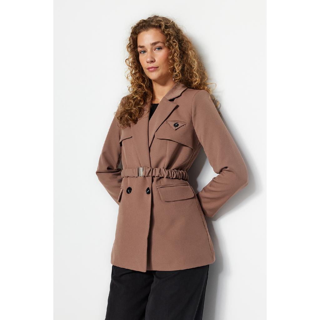 Коричневая тканая куртка с поясом Tctaw24ck00025