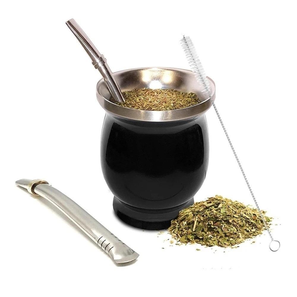 Double Wall Tea Cup Set Stainless Steel Straw Cup Practical Insulated Cup Tea Drinking