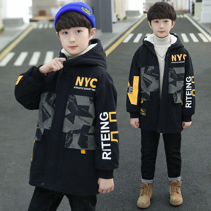 Детское зимнее пальто с толстой флисовой подкладкой - Хлопковое с наполнителем, Теплая модная куртка для больших детей