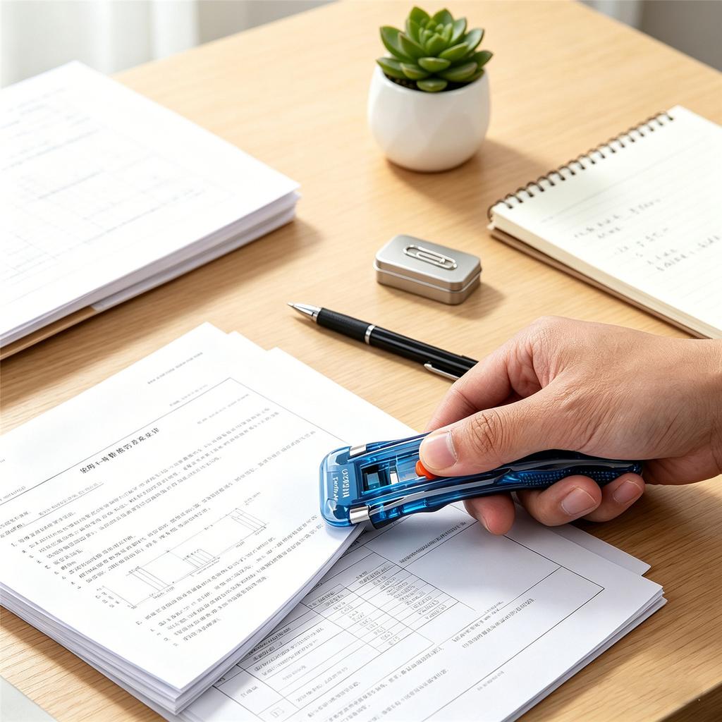 File stapler Push Clip Metal Refill Clip Stapler Without Needles Heavy-Duty Needle-Free Paper Binder Organizer Holds up to 40 Sheets for Office Scho