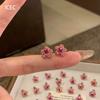 Sweet Flash Full of Diamonds, Small Pink Flower Stud Earrings, Simple, Fashionable and Versatile, Cute and Delicate Earrings for Women