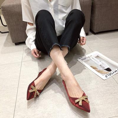 Новые женские туфли-лодочки с мелким вырезом, бант, стразы, толстый каблук, высокие каблуки, милые, в стиле, с острым носком