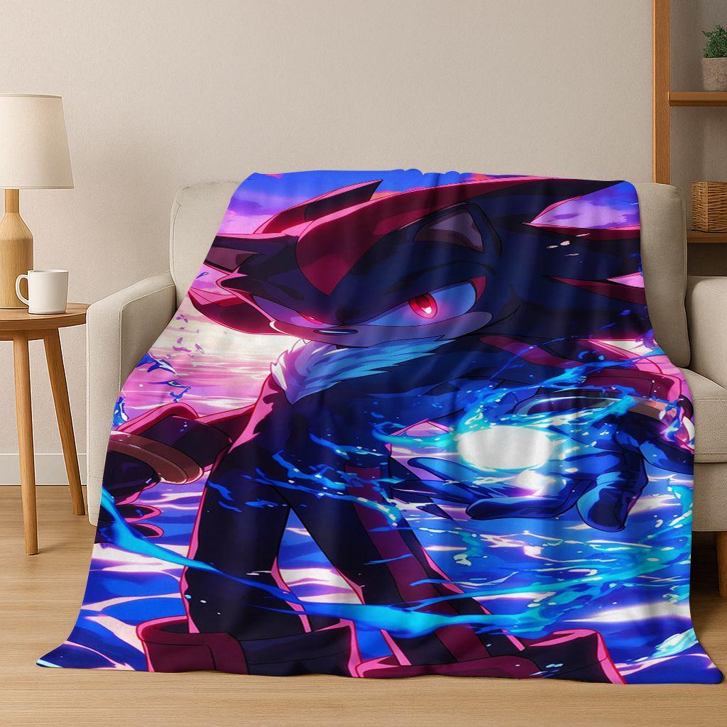 Classic S-Sonic Cartoon Game Flannel Blanket Soft Warm Throw Blanket for Bed Bedroom Living Room Travel Picnic Office Gift Kids