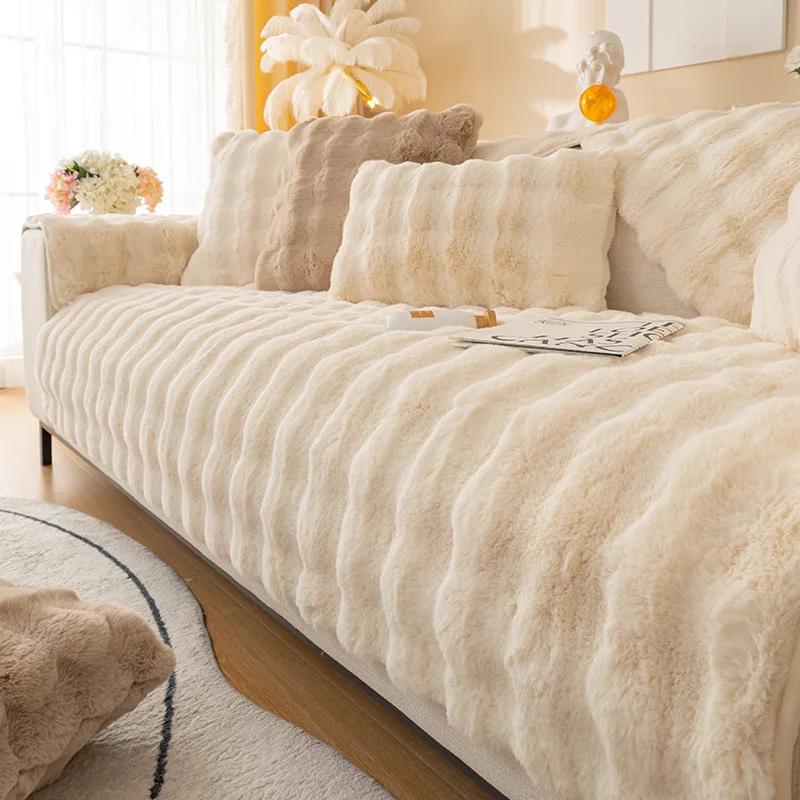 Кролик плюшевый диван подушка для сиденья коврик для дивана зимний утолщенный чехол для дивана теплый плюшевый чехол полотенце противоскользящий кожаный чехол для дивана