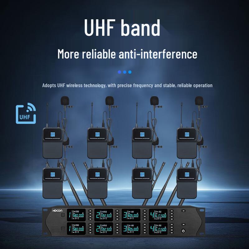 HDCON HT-D880LJ 8-канальная UHF беспроводная система с петличными микрофонами (Китайская версия)