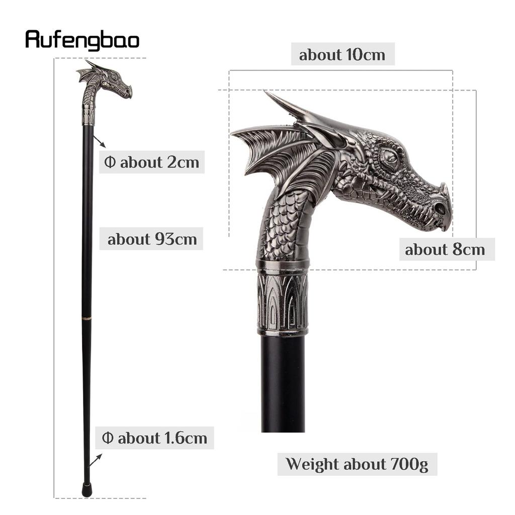 Silver Dragon Head Fashion Walking Stick Decorative Stick Cospaly Vintage Party Fashionable Walking Cane Crosier 93cm