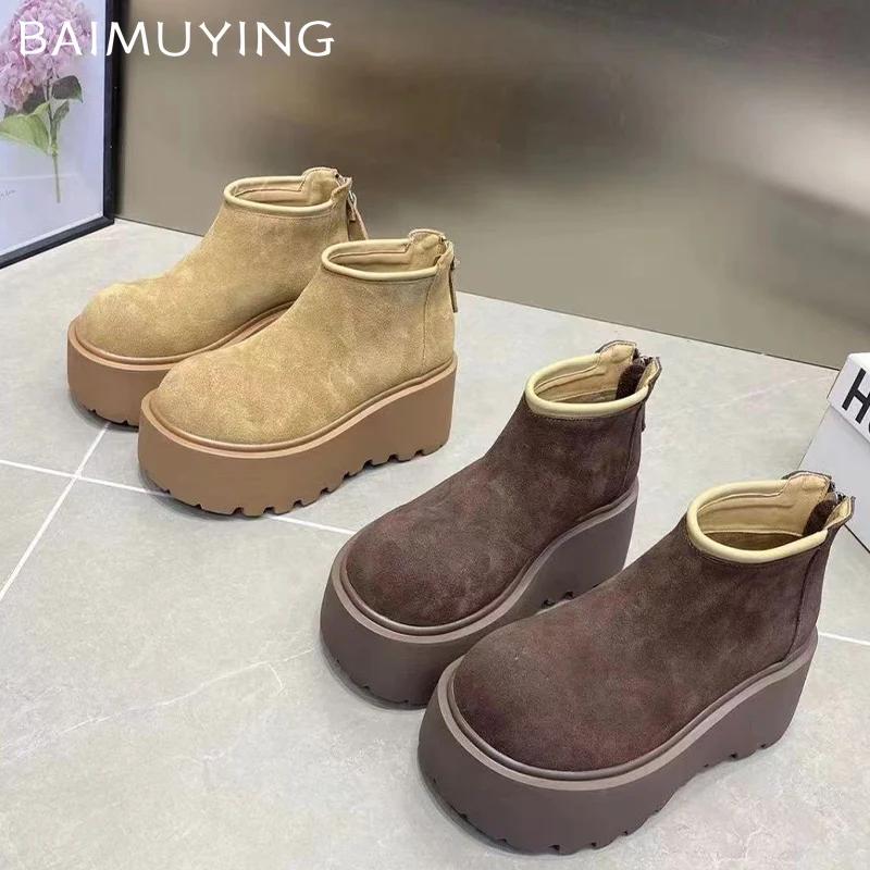 Замшевые женские ботильоны на платформе, дизайнерская мода, туфли на высоком каблуке, 2025, тренд, классика, молния, готика, уютная, зимняя, новая, Botas De Mujer