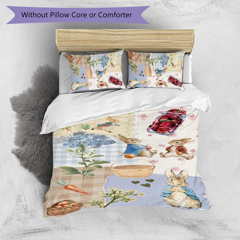 peter rabbit Printed 3PCS Bedding Set Soft Breathable Duvet Cover Pillowcases Set Washable Bedroom Decor Home Gift