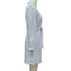 Women Sequined Lace Up Dress O-neck Long Sleeve Short Dress Solid Color