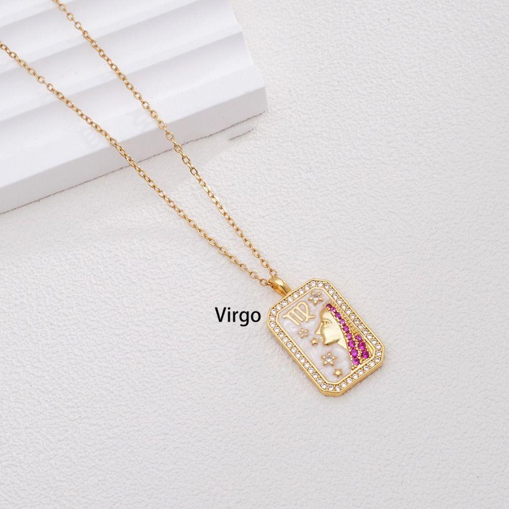 Zircon 12 Constellation Necklace Neck Jewelry Zodiac Pendant Necklace Retro Clavicle Chain Gifts
