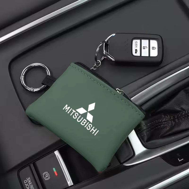 Car Leather Key Wallet Card Bag Emblem keychain Pouch For Mitsubishi Eclipse Lancer Space Delica Triton Ralliart Ex Star Jinxuan