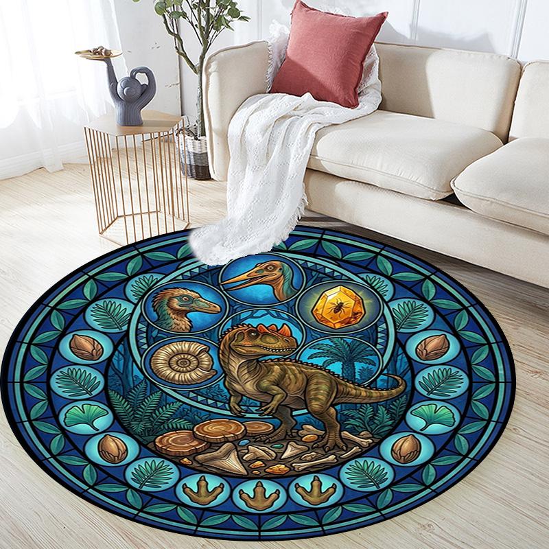 Dinosaur Fossil Glass Round Area Rug Under Office Chairs Bedroom Living Room Home Decor