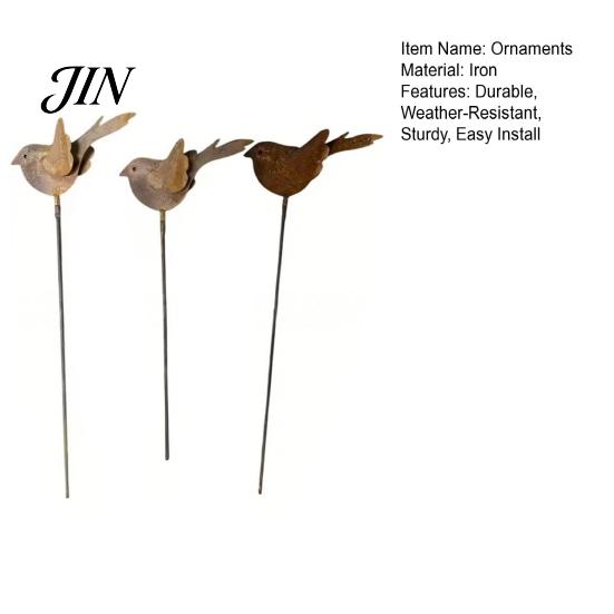 Whimsical Yard Accents 3PCS Rusty Metal Bird Ground Stake, Cute Birds Sculpture, Animals Decorative Fun Shaped Garden Art Stake for Outdoor